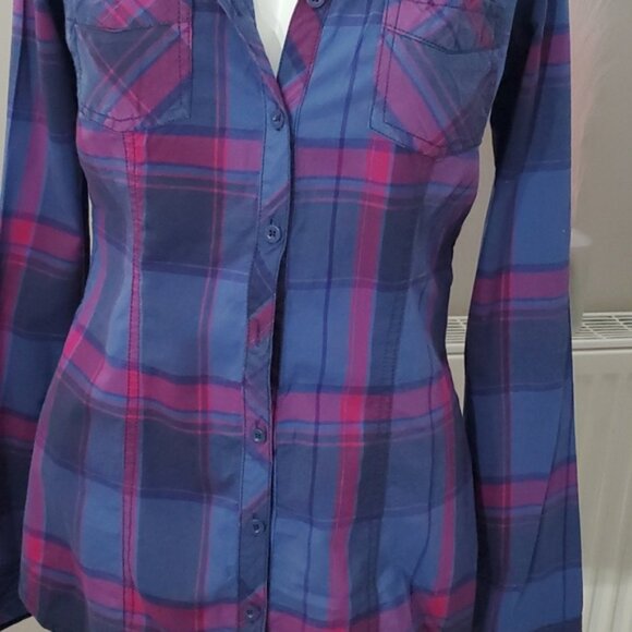 Cottagecore Garage Plaid Purple/Blue Cotton Long Sleeved Shirt- XS - Picture 6 of 12